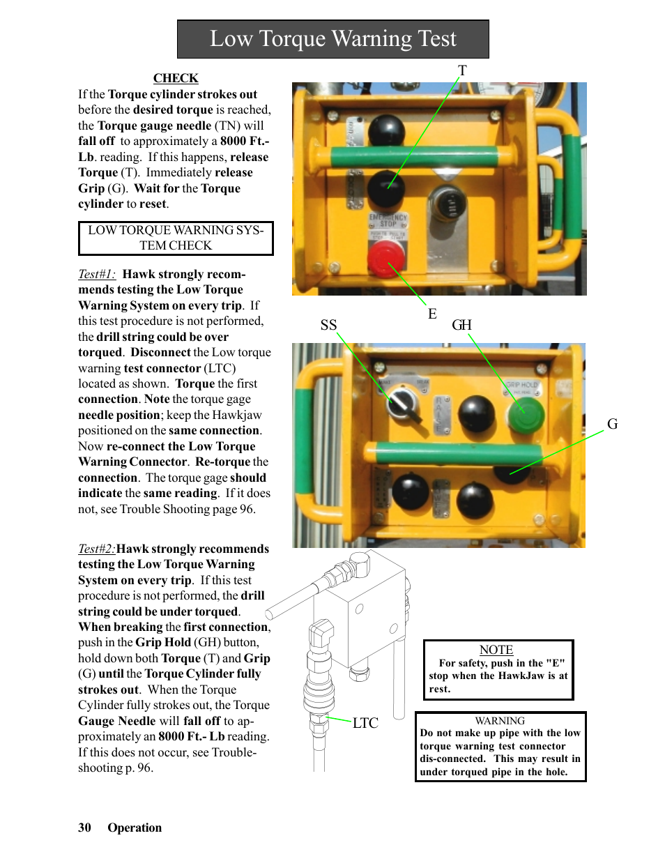 Low torque warning test | Hawk Industries Hawkjaw Jr. Manual 65K-2GJR Serial Numbers 21 to 32 User Manual | Page 30 / 147