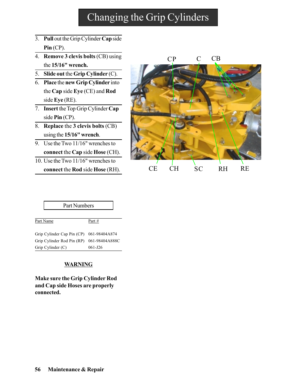 Changing the grip cylinders | Hawk Industries Hawkjaw Jr. Manual 65K-2GJR Serial Numbers 21 to 32 User Manual | Page 56 / 147