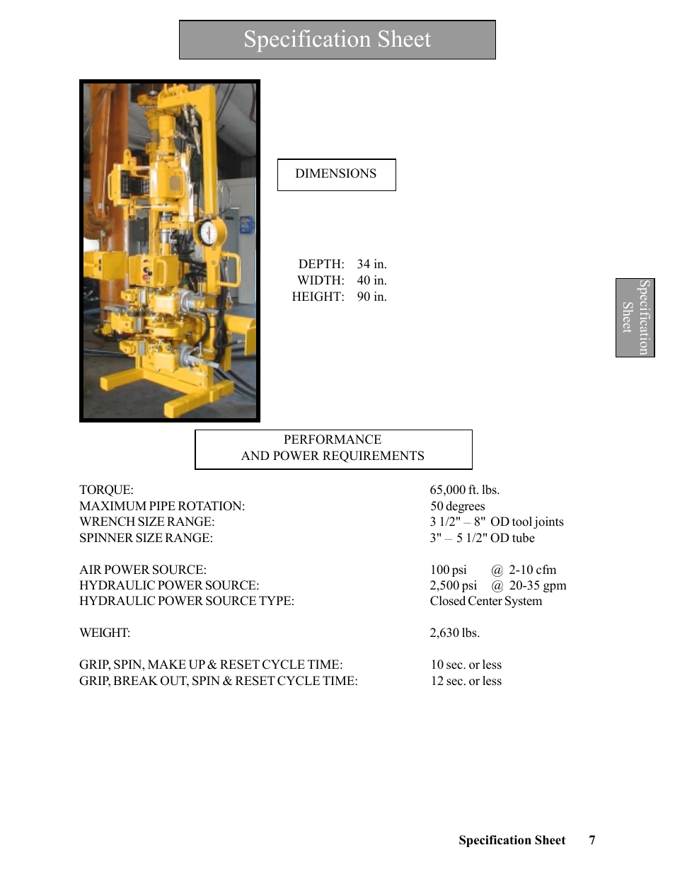 Specification sheet | Hawk Industries Hawkjaw Jr. Manual 65K-2GJR Serial Numbers 21 to 32 User Manual | Page 7 / 147