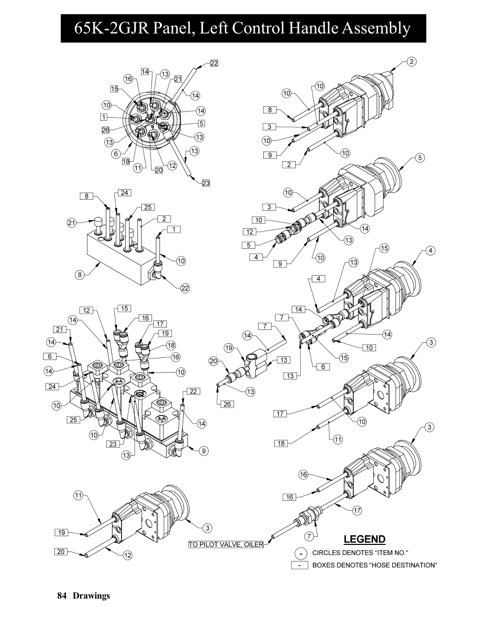 65k-2gjr panel, left control handle assembly | Hawk Industries Hawkjaw Jr. Manual 65K-2GJR Serial Numbers 21 to 32 User Manual | Page 84 / 147