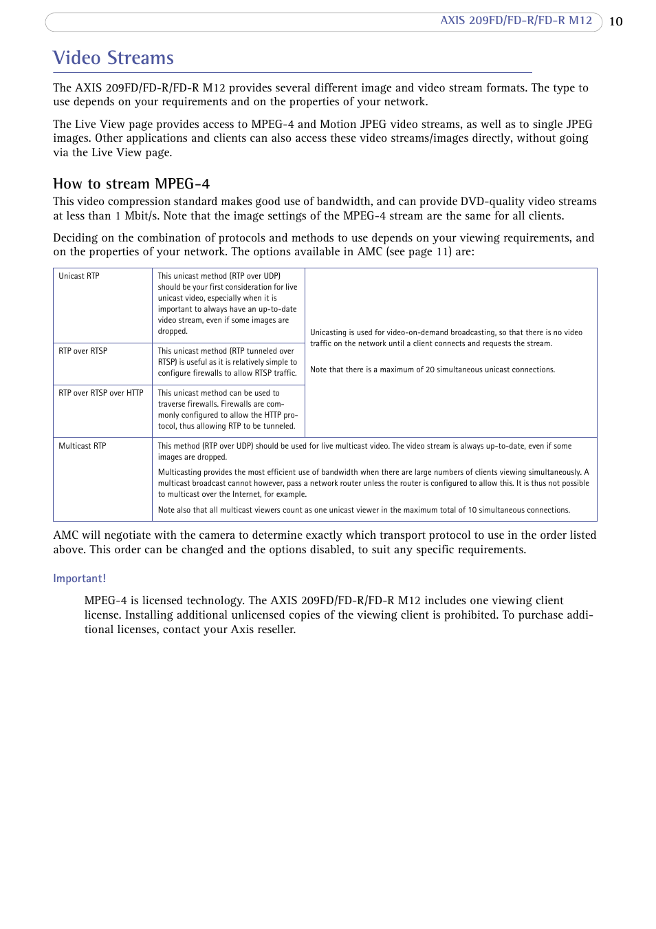 Video streams, How to stream mpeg-4 | Axis Communications 209 FD-R M12 User Manual | Page 10 / 46
