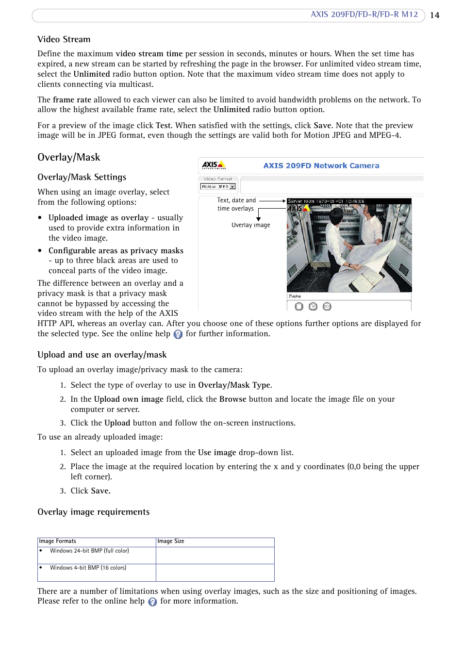 Overlay/mask | Axis Communications 209 FD-R M12 User Manual | Page 14 / 46