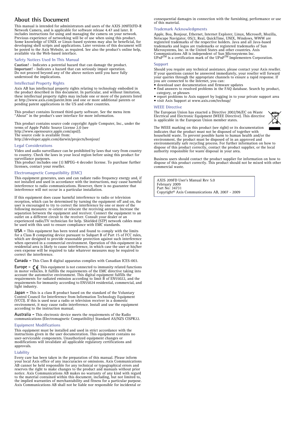 About this document, Axis communications | Axis Communications 209 FD-R M12 User Manual | Page 2 / 46