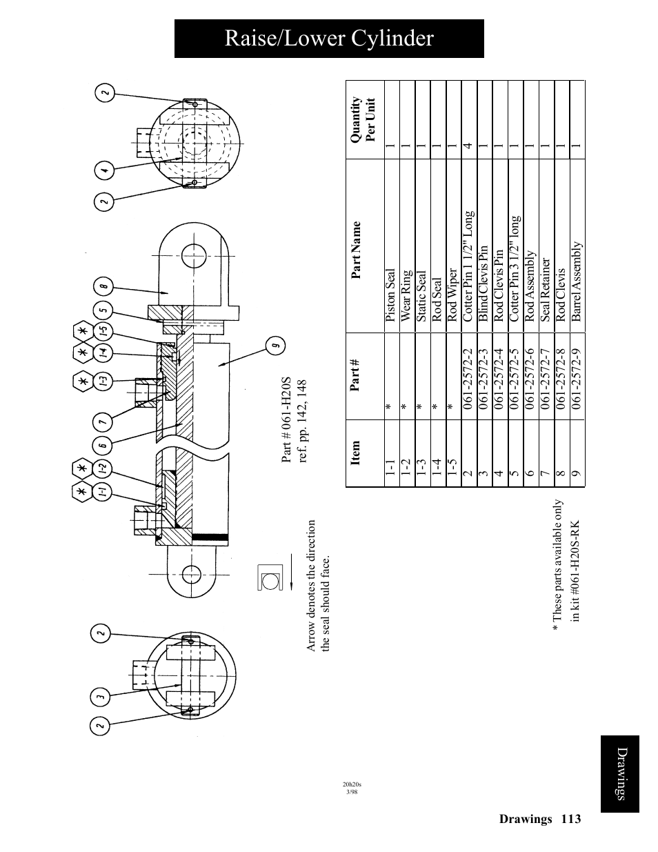 Raise/lower cylinder | Hawk Industries Hawkjaw Sr. Manual ALS Serial Numbers 1 to 100 User Manual | Page 113 / 159