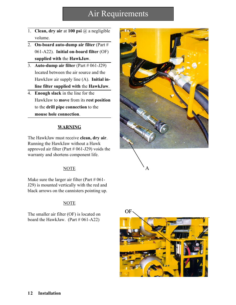 Air requirements | Hawk Industries Hawkjaw Sr. Manual ALS Serial Numbers 1 to 100 User Manual | Page 12 / 159