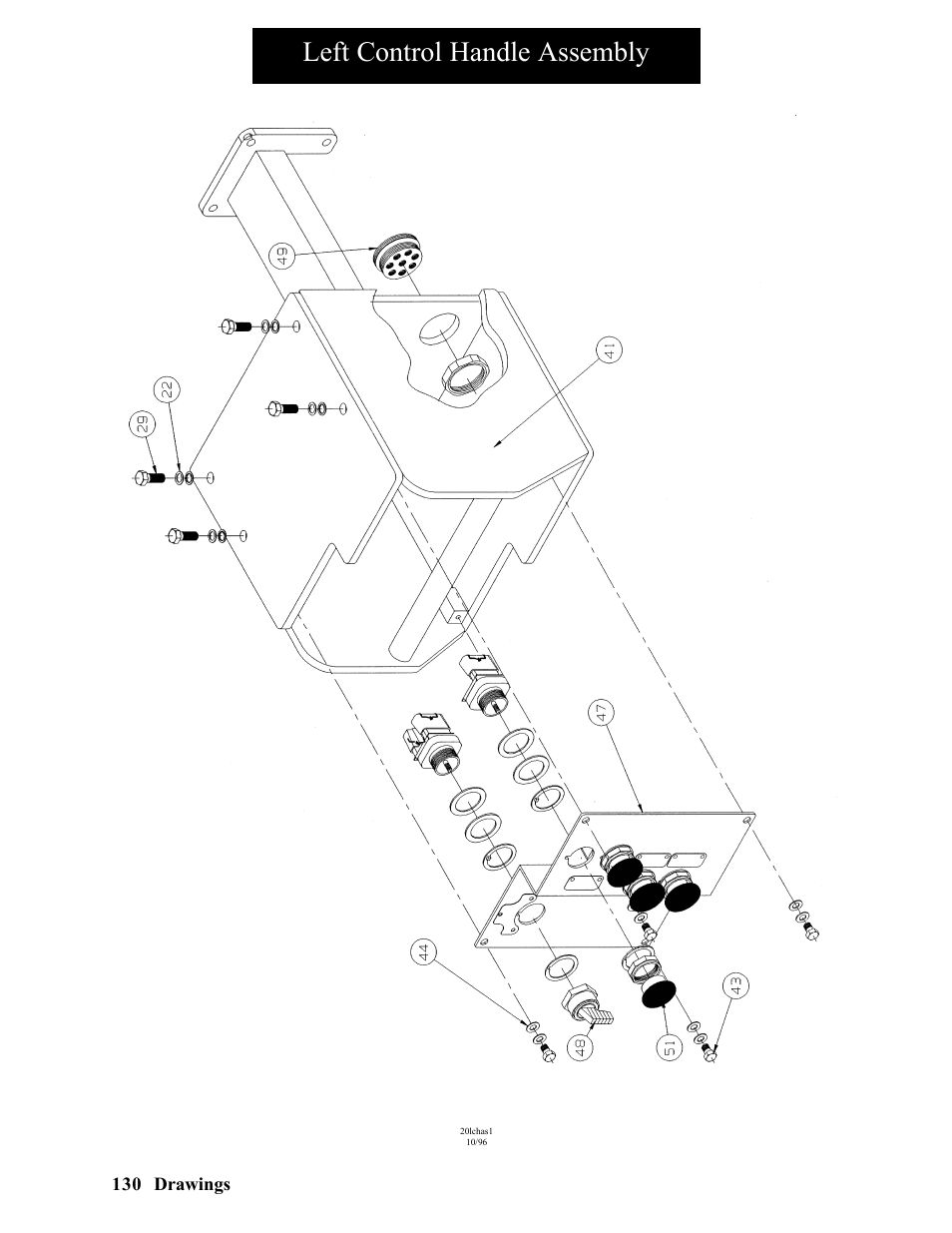 Left control handle assembly | Hawk Industries Hawkjaw Sr. Manual ALS Serial Numbers 1 to 100 User Manual | Page 130 / 159