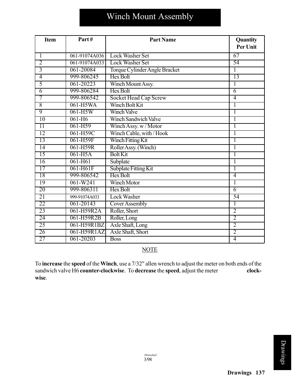 Winch mount assembly | Hawk Industries Hawkjaw Sr. Manual ALS Serial Numbers 1 to 100 User Manual | Page 137 / 159