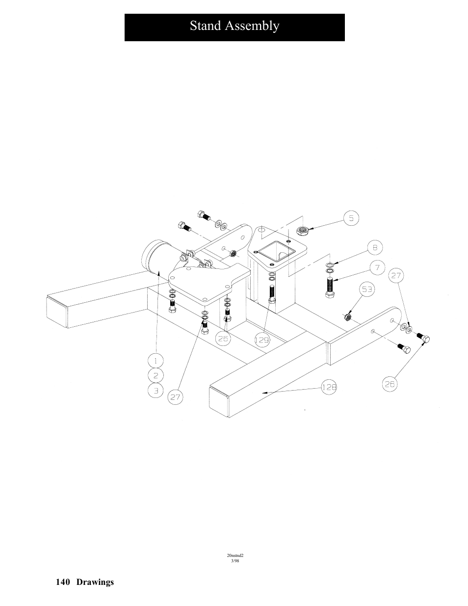 Stand assembly | Hawk Industries Hawkjaw Sr. Manual ALS Serial Numbers 1 to 100 User Manual | Page 140 / 159