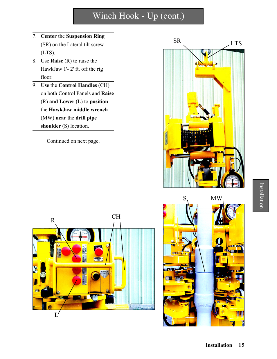 Winch hook - up (cont.) | Hawk Industries Hawkjaw Sr. Manual ALS Serial Numbers 1 to 100 User Manual | Page 15 / 159