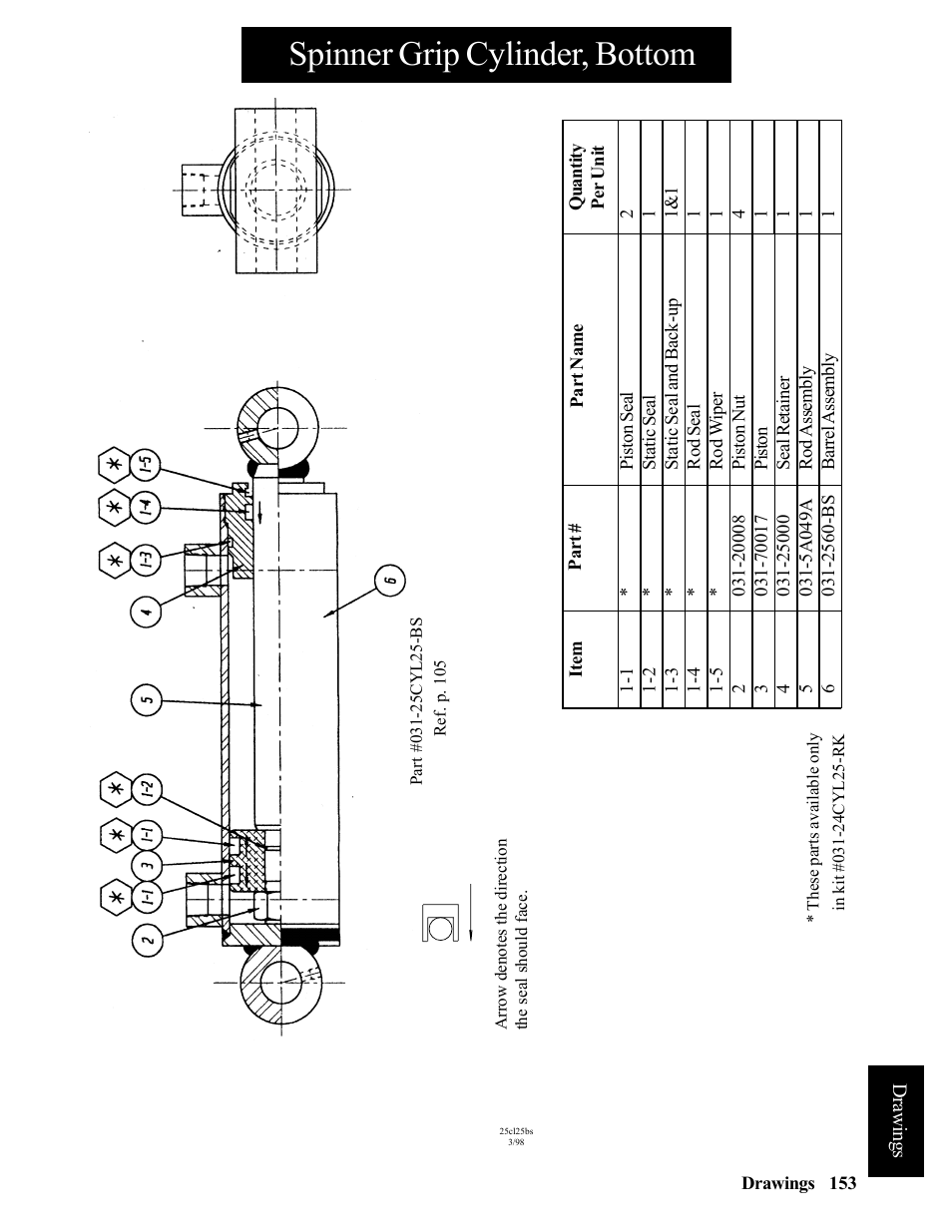 Spinner grip cylinder, bottom | Hawk Industries Hawkjaw Sr. Manual ALS Serial Numbers 1 to 100 User Manual | Page 153 / 159