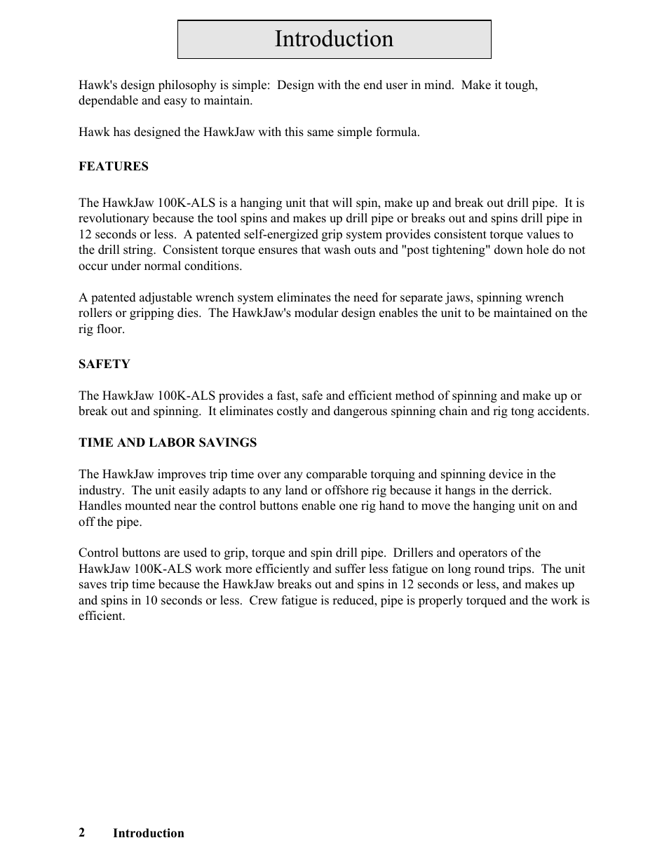 Introduction | Hawk Industries Hawkjaw Sr. Manual ALS Serial Numbers 1 to 100 User Manual | Page 2 / 159