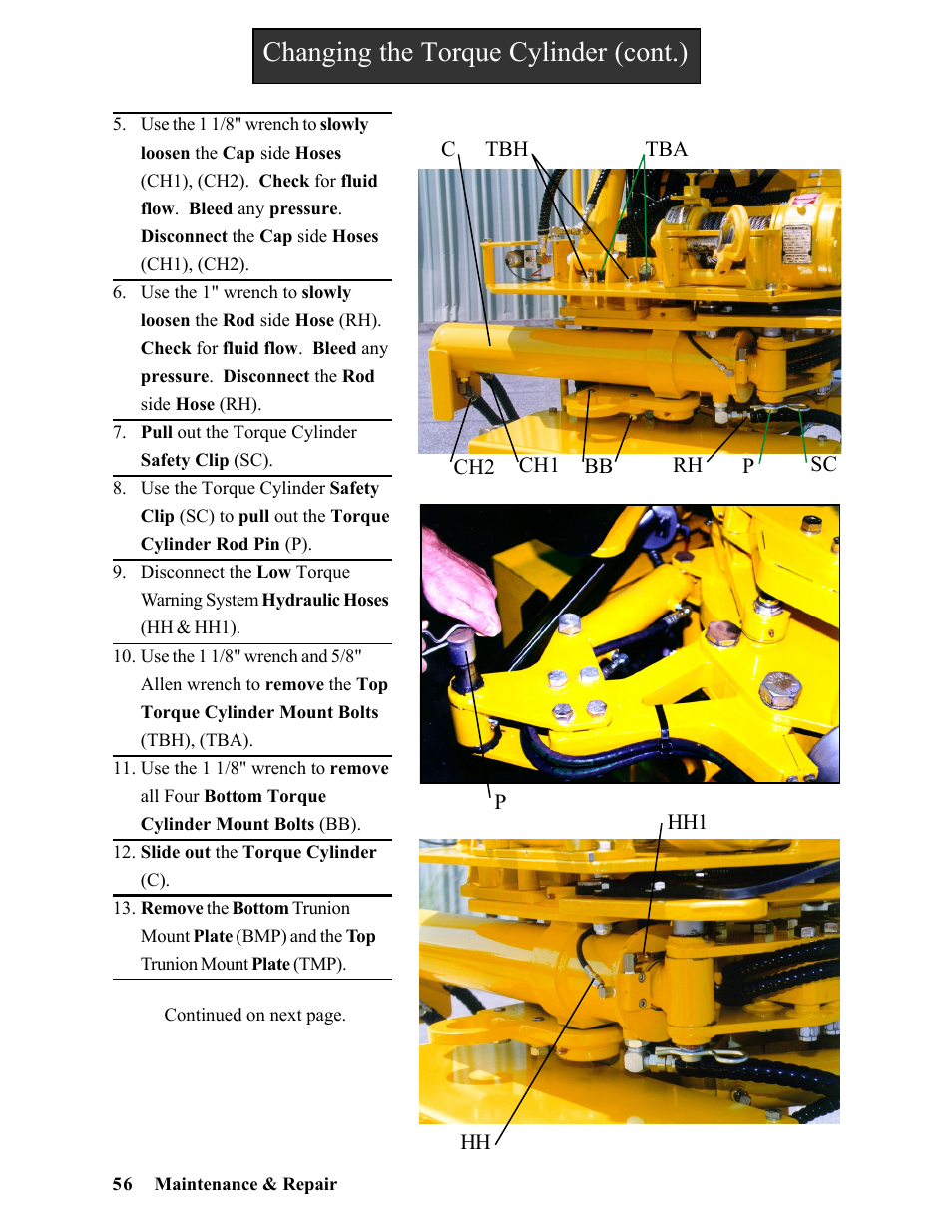 Changing the torque cylinder (cont.) | Hawk Industries Hawkjaw Sr. Manual ALS Serial Numbers 1 to 100 User Manual | Page 56 / 159