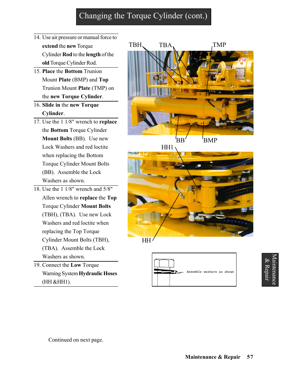 Changing the torque cylinder (cont.) | Hawk Industries Hawkjaw Sr. Manual ALS Serial Numbers 1 to 100 User Manual | Page 57 / 159