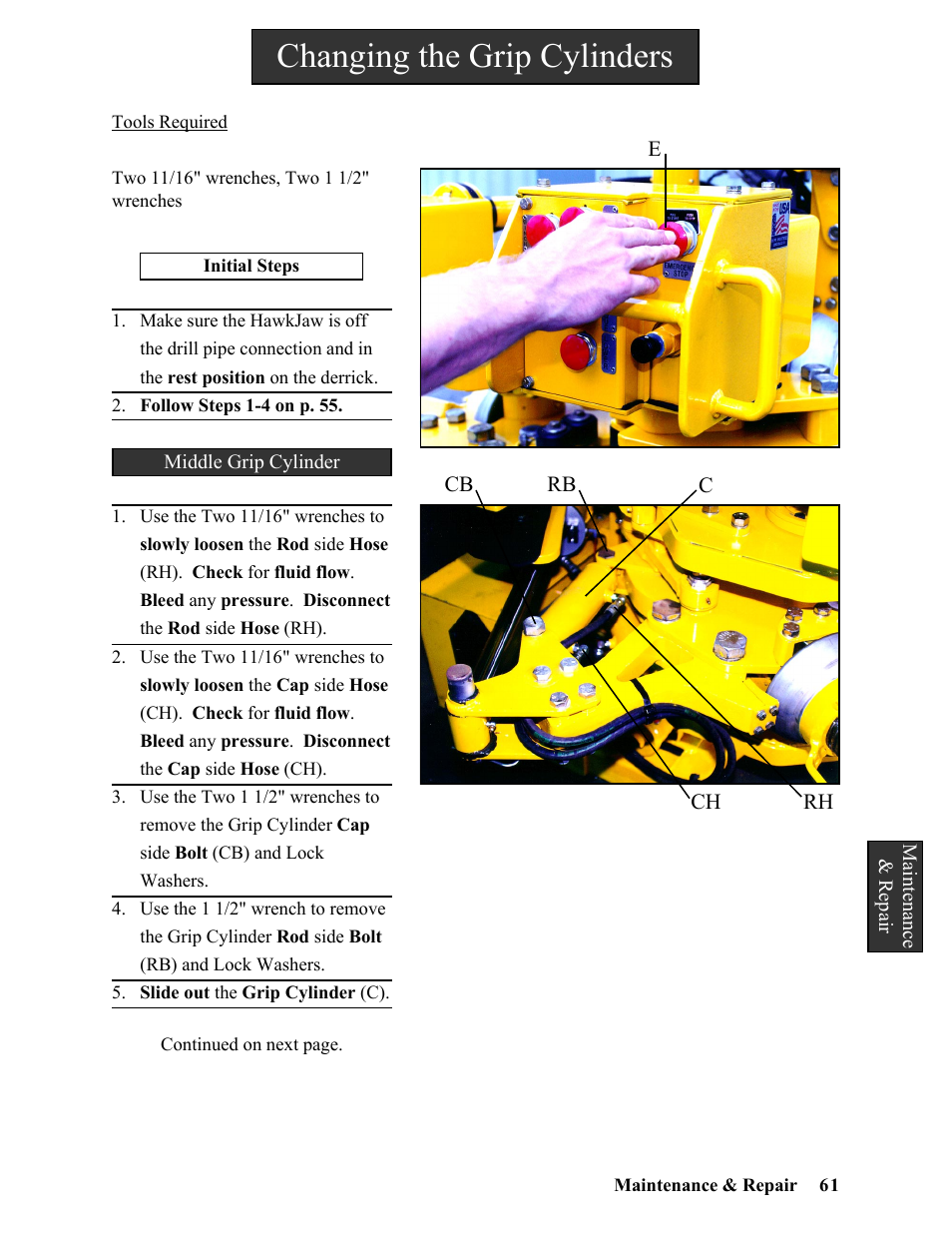 Changing the grip cylinders | Hawk Industries Hawkjaw Sr. Manual ALS Serial Numbers 1 to 100 User Manual | Page 61 / 159