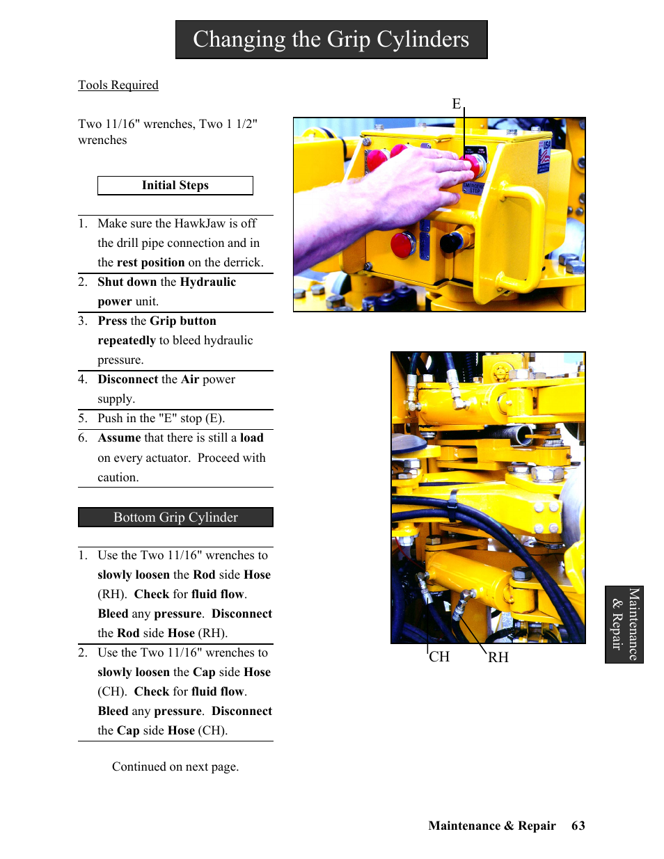 Changing the grip cylinders | Hawk Industries Hawkjaw Sr. Manual ALS Serial Numbers 1 to 100 User Manual | Page 63 / 159
