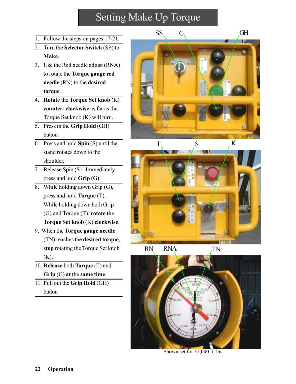 Setting make up torque | Hawk Industries Hawkjaw Sr. Manual 100K-2GSR Serial Numbers 101 to 120 User Manual | Page 22 / 165