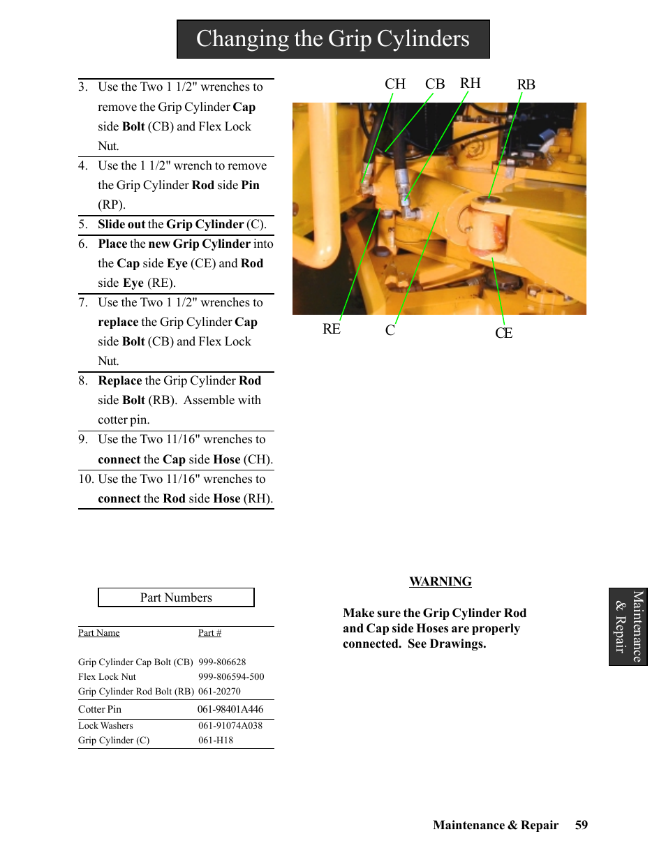 Changing the grip cylinders | Hawk Industries Hawkjaw Sr. Manual 100K-2GSR Serial Numbers 101 to 120 User Manual | Page 59 / 165