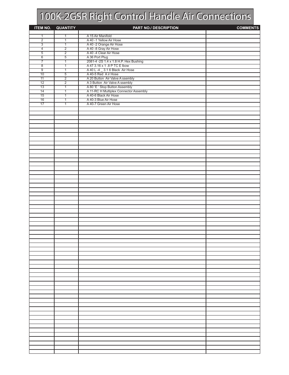 100k-2gsr right control handle air connections | Hawk Industries Hawkjaw Sr. 100K-2GSR M100K Serial Numbers 141 to 200 User Manual | Page 117 / 215