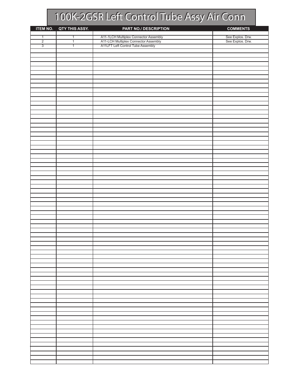 100k-2gsr left control tube assy air conn | Hawk Industries Hawkjaw Sr. 100K-2GSR M100K Serial Numbers 141 to 200 User Manual | Page 119 / 215