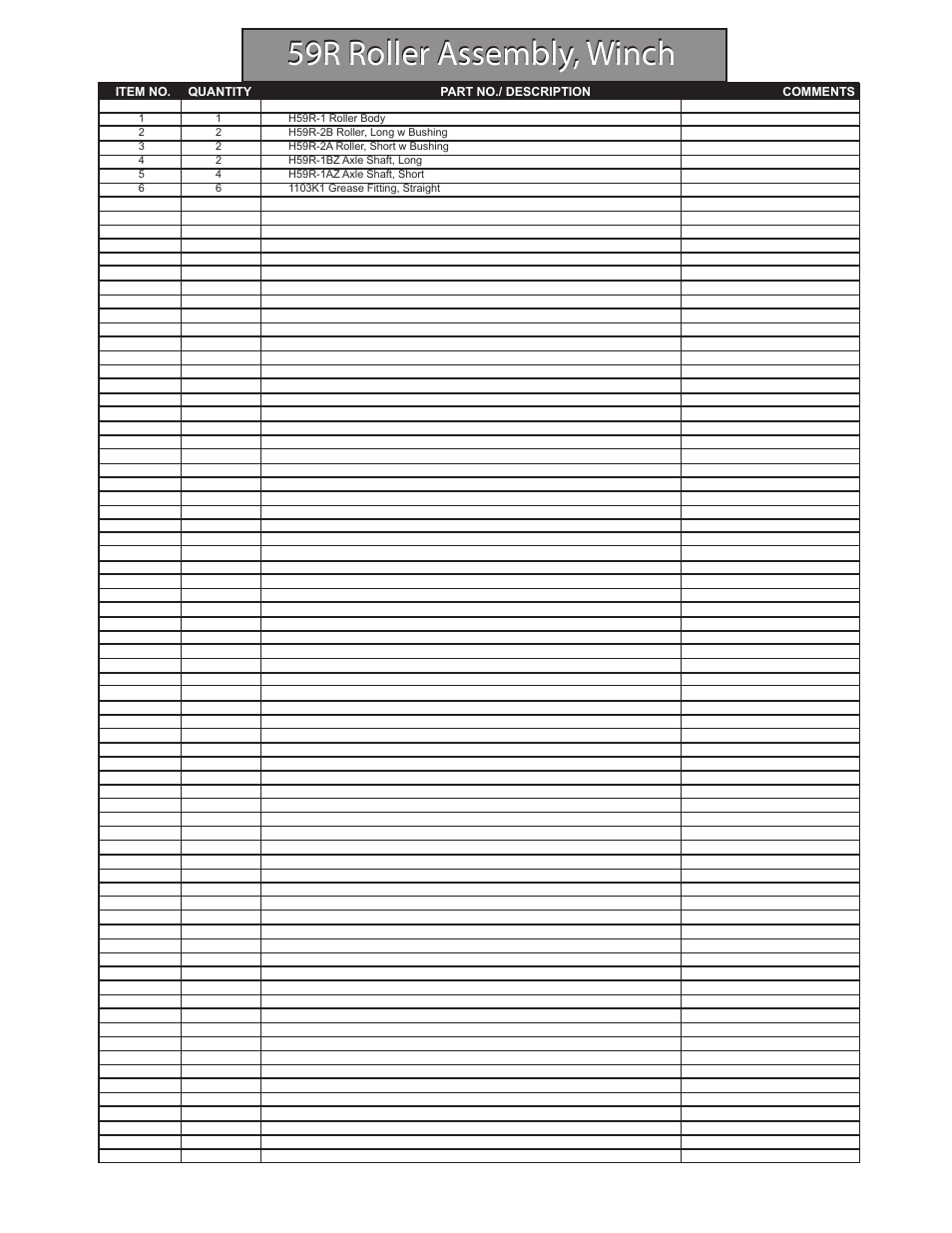 59r roller assembly, winch | Hawk Industries Hawkjaw Sr. 100K-2GSR M100K Serial Numbers 141 to 200 User Manual | Page 137 / 215