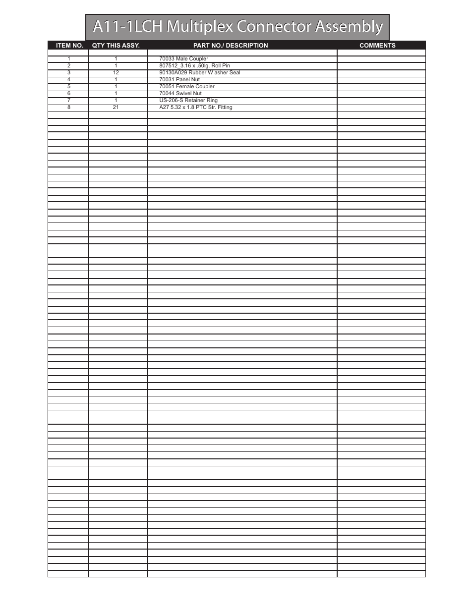 A11-1lch multiplex connector assembly | Hawk Industries Hawkjaw Sr. 100K-2GSR M100K Serial Numbers 141 to 200 User Manual | Page 139 / 215