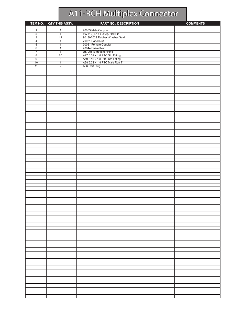 A11-rch multiplex connector | Hawk Industries Hawkjaw Sr. 100K-2GSR M100K Serial Numbers 141 to 200 User Manual | Page 145 / 215