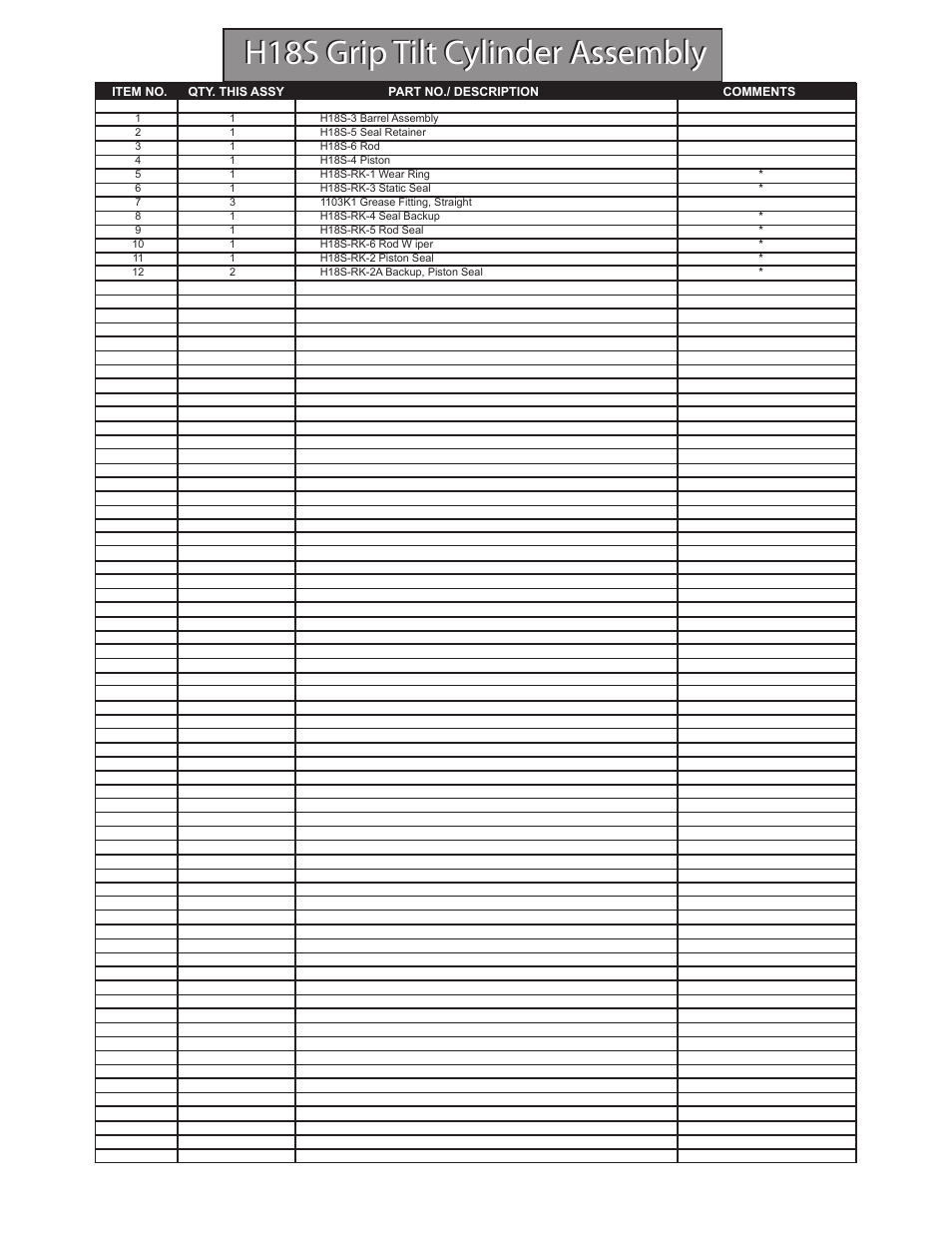 H18s grip tilt cylinder assembly | Hawk Industries Hawkjaw Sr. 100K-2GSR M100K Serial Numbers 141 to 200 User Manual | Page 149 / 215