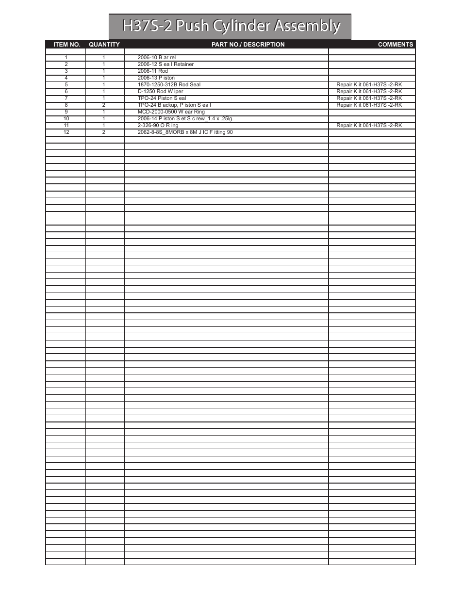 H37s-2 push cylinder assembly | Hawk Industries Hawkjaw Sr. 100K-2GSR M100K Serial Numbers 141 to 200 User Manual | Page 153 / 215