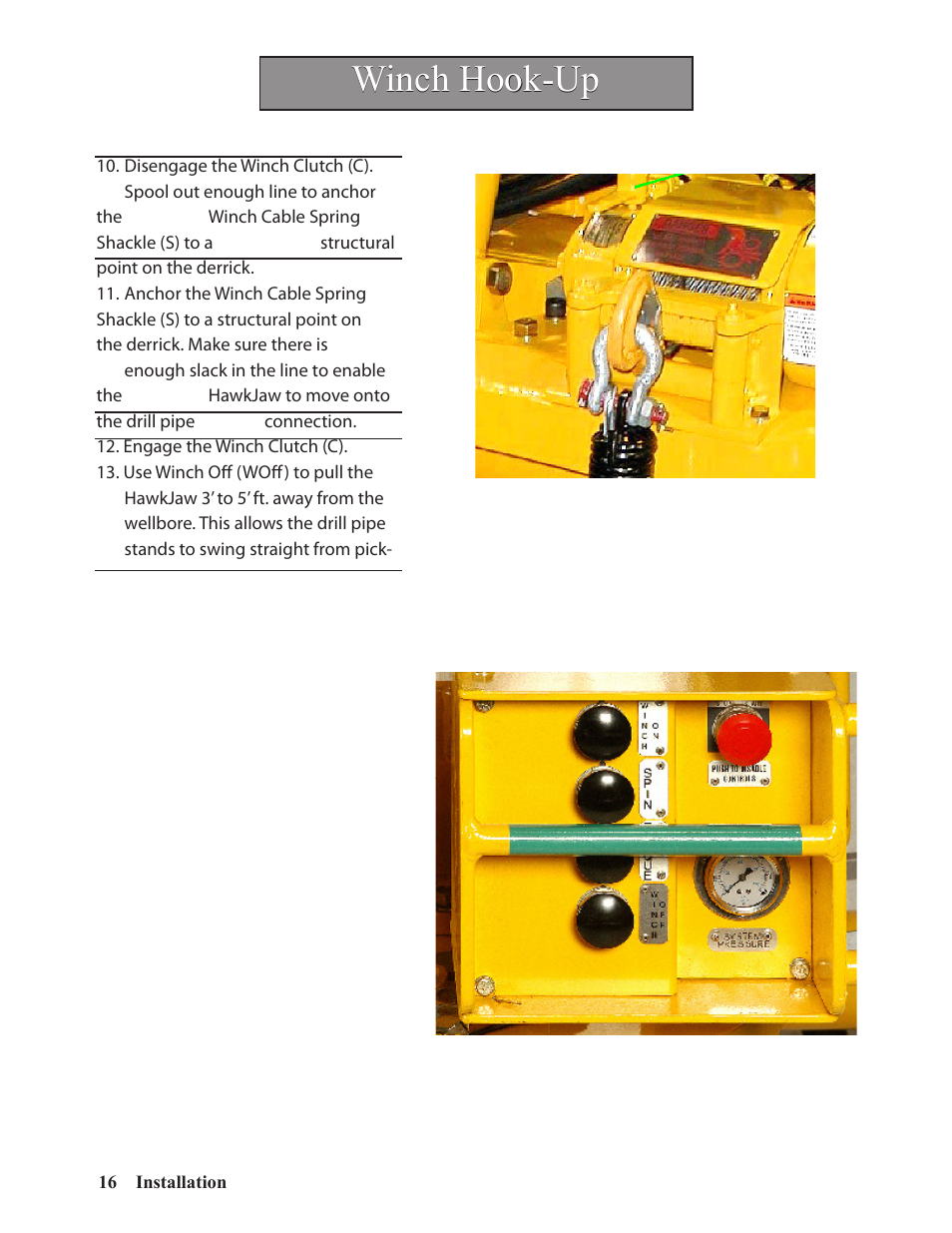 Winch hook-up | Hawk Industries Hawkjaw Sr. 100K-2GSR M100K Serial Numbers 141 to 200 User Manual | Page 18 / 215
