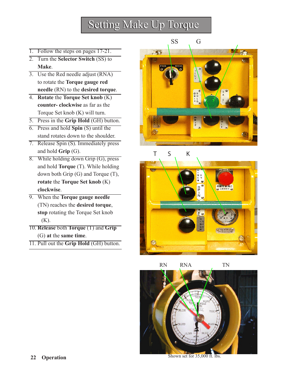 Setting make up torque | Hawk Industries Hawkjaw Sr. 100K-2GSR M100K Serial Numbers 141 to 200 User Manual | Page 24 / 215