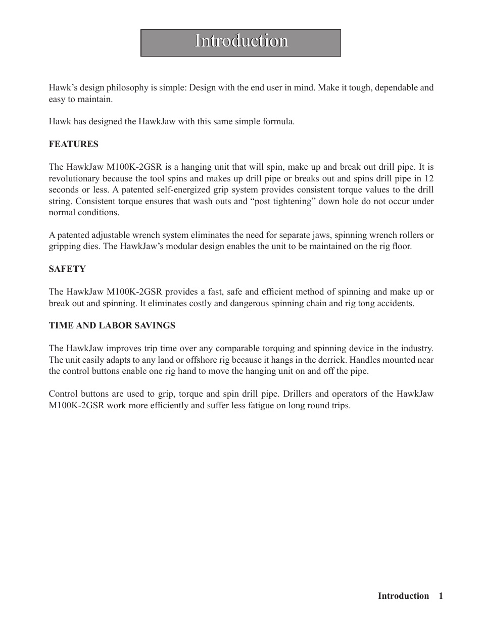 Introduction | Hawk Industries Hawkjaw Sr. 100K-2GSR M100K Serial Numbers 141 to 200 User Manual | Page 3 / 215
