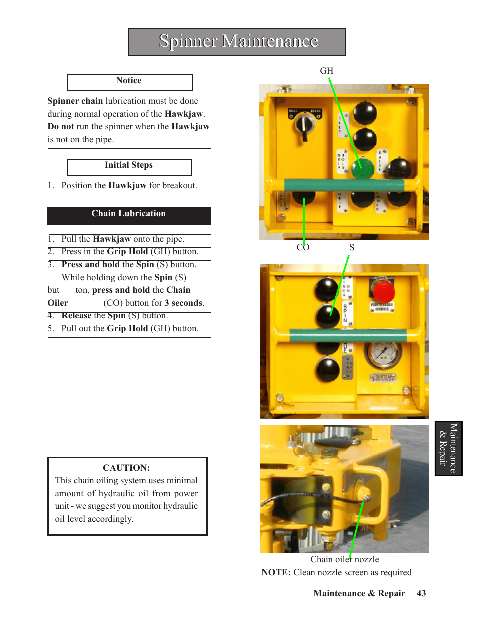 Spinner maintenance | Hawk Industries Hawkjaw Sr. 100K-2GSR M100K Serial Numbers 141 to 200 User Manual | Page 45 / 215