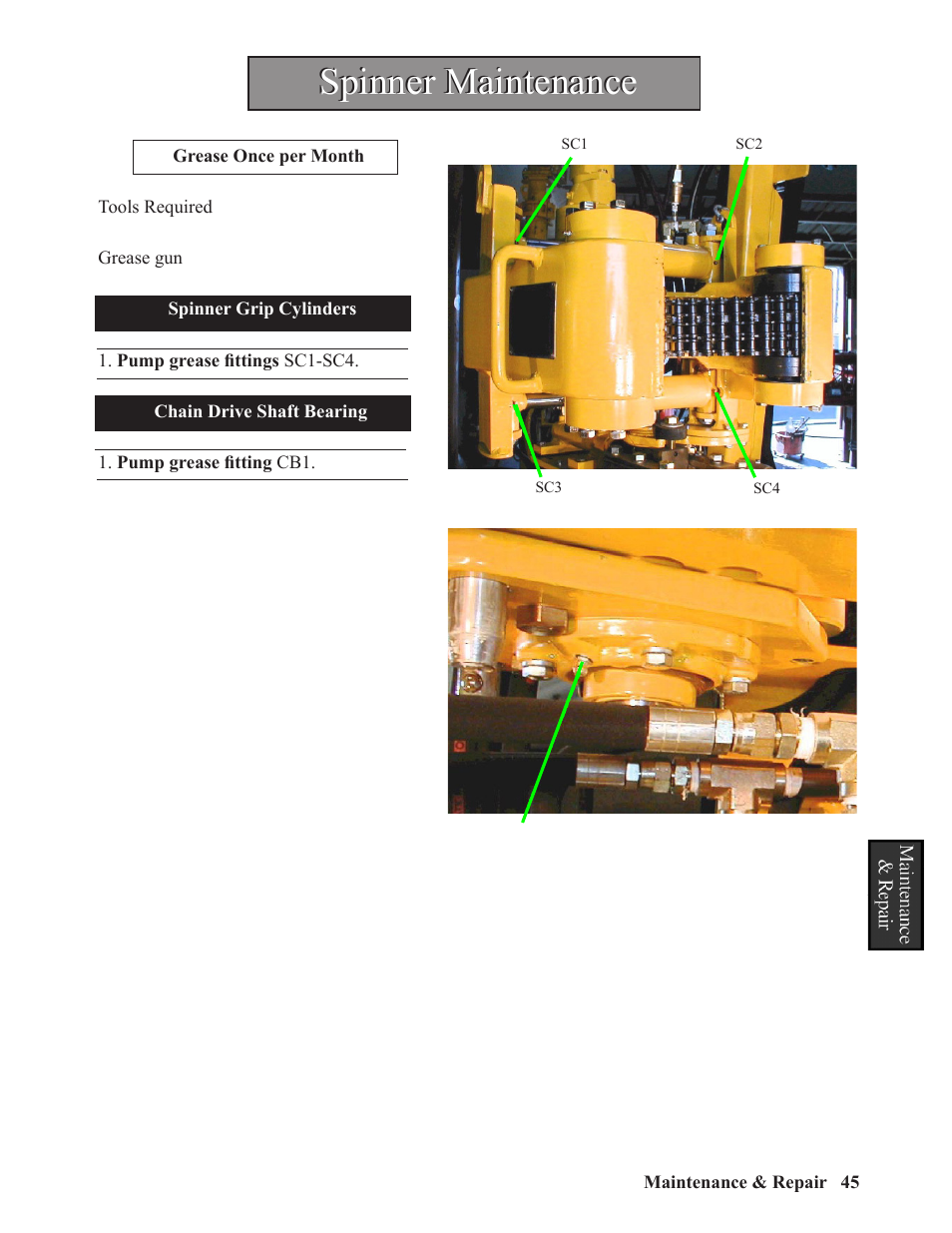 Spinner maintenance | Hawk Industries Hawkjaw Sr. 100K-2GSR M100K Serial Numbers 141 to 200 User Manual | Page 47 / 215