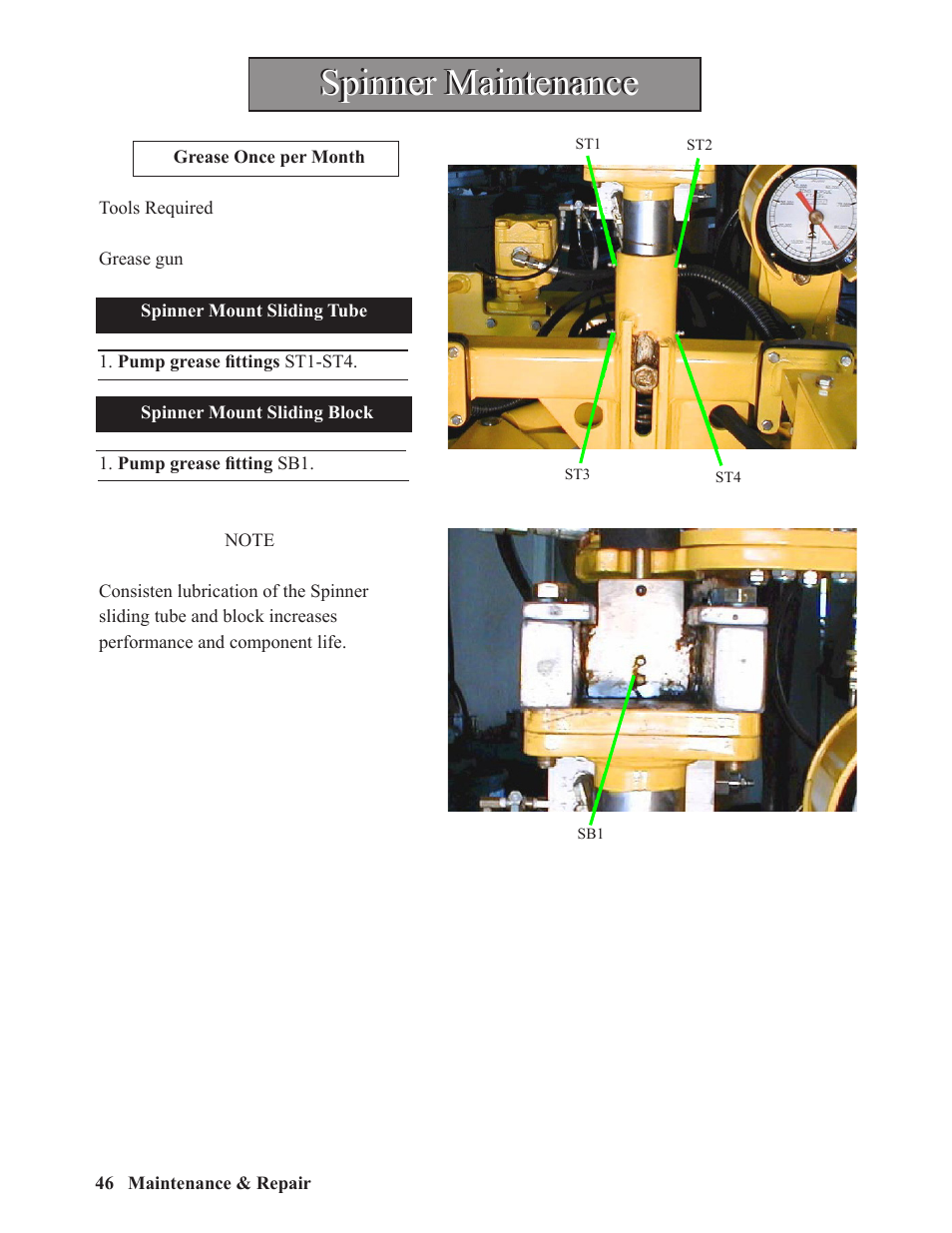 Spinner maintenance | Hawk Industries Hawkjaw Sr. 100K-2GSR M100K Serial Numbers 141 to 200 User Manual | Page 48 / 215