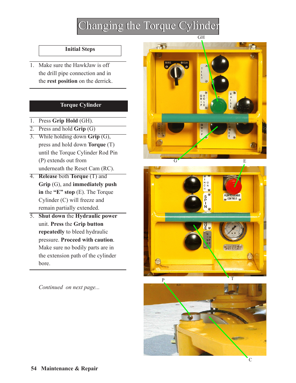 Changing the torque cylinder | Hawk Industries Hawkjaw Sr. 100K-2GSR M100K Serial Numbers 141 to 200 User Manual | Page 56 / 215