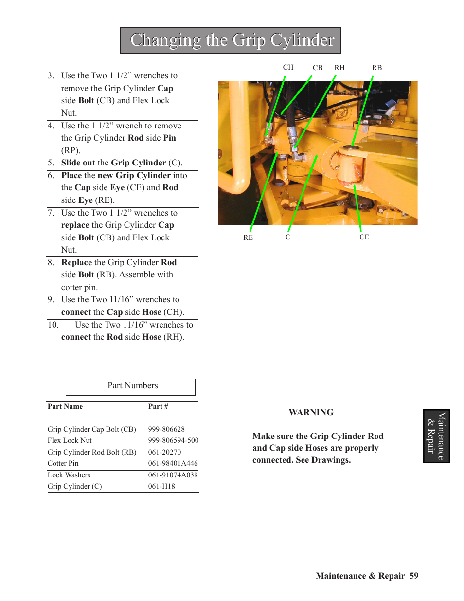 Changing the grip cylinder | Hawk Industries Hawkjaw Sr. 100K-2GSR M100K Serial Numbers 141 to 200 User Manual | Page 61 / 215