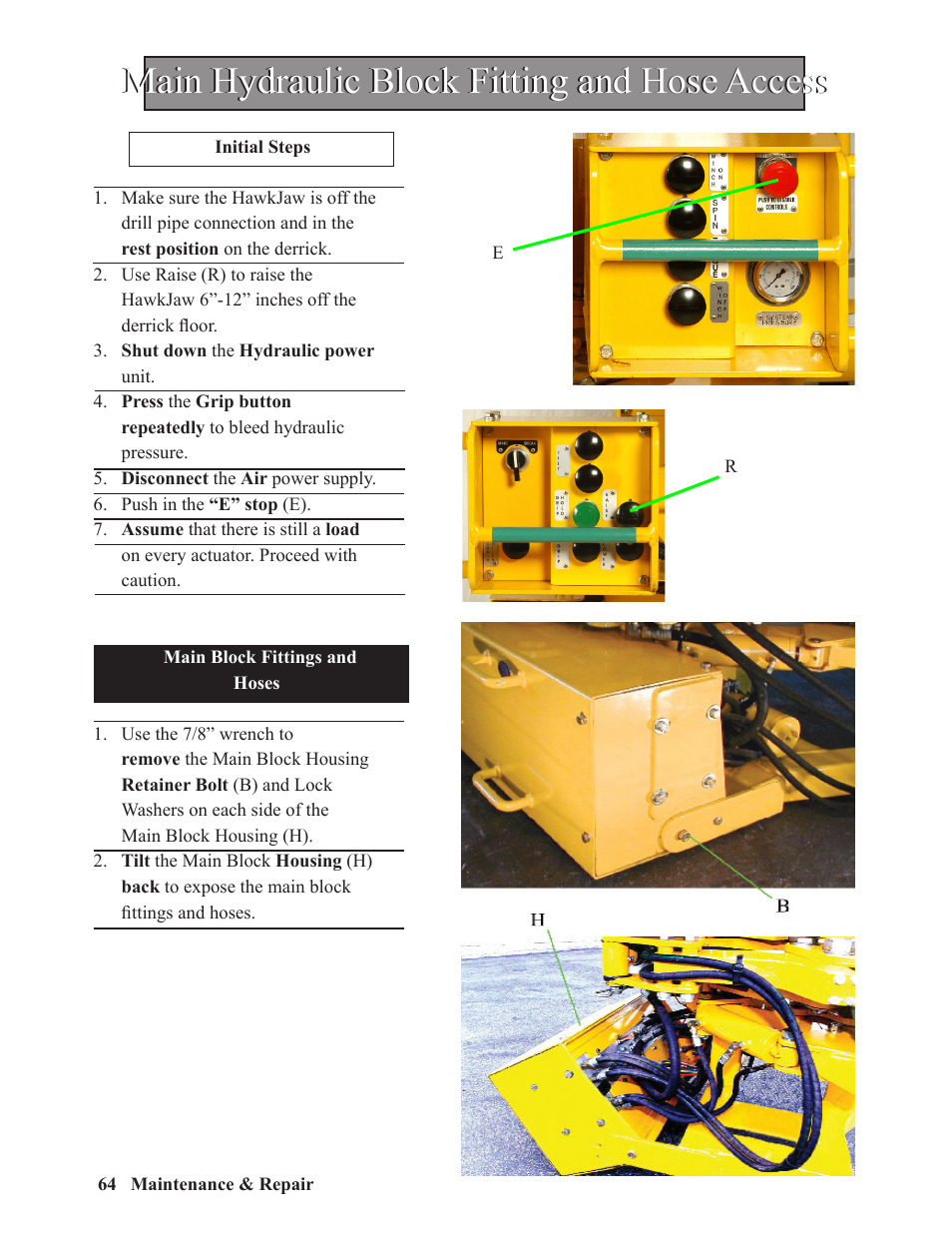 Main hydraulic block fitting and hose access | Hawk Industries Hawkjaw Sr. 100K-2GSR M100K Serial Numbers 141 to 200 User Manual | Page 66 / 215