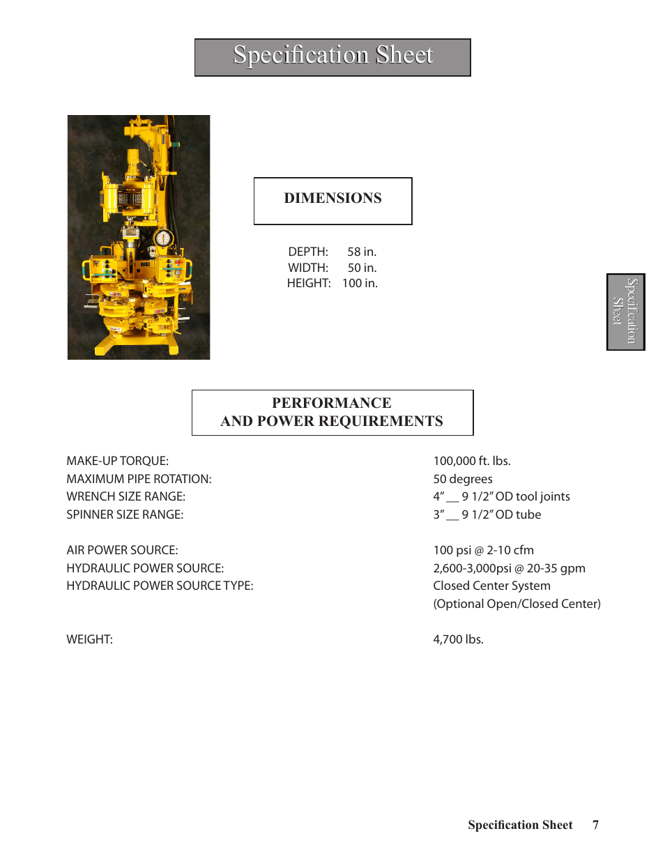 Specification sheet | Hawk Industries Hawkjaw Sr. 100K-2GSR M100K Serial Numbers 141 to 200 User Manual | Page 9 / 215