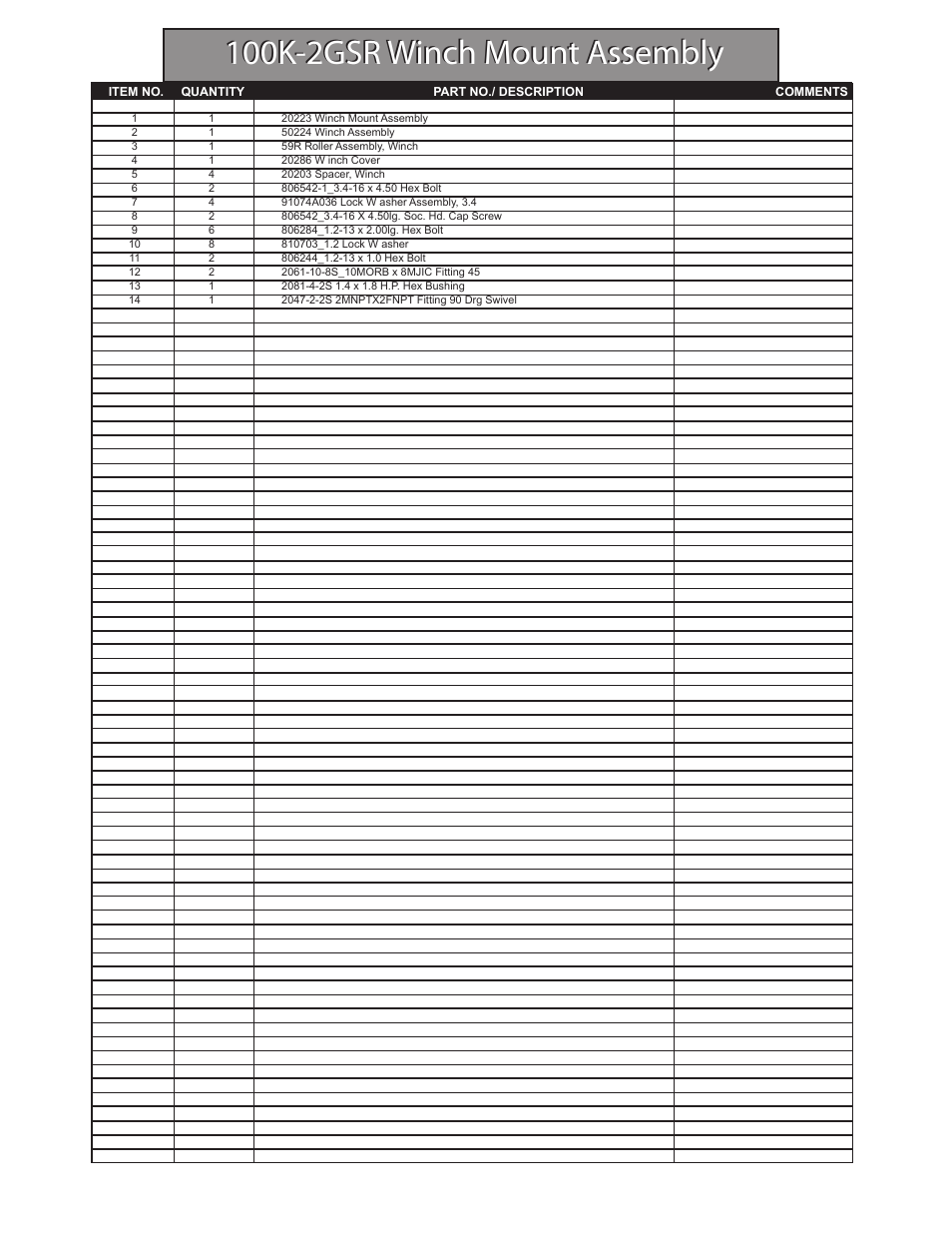 100k-2gsr winch mount assembly | Hawk Industries Hawkjaw Sr. 100K-2GSR M100K Serial Numbers 141 to 200 User Manual | Page 95 / 215