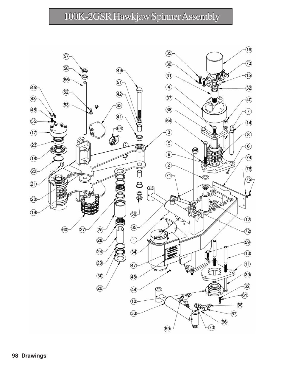 100k-2gsr hawkjaw spinner assembly | Hawk Industries Hawkjaw Sr. Manual M100K-2GSR Serial Numbers 201 to 370 User Manual | Page 100 / 215