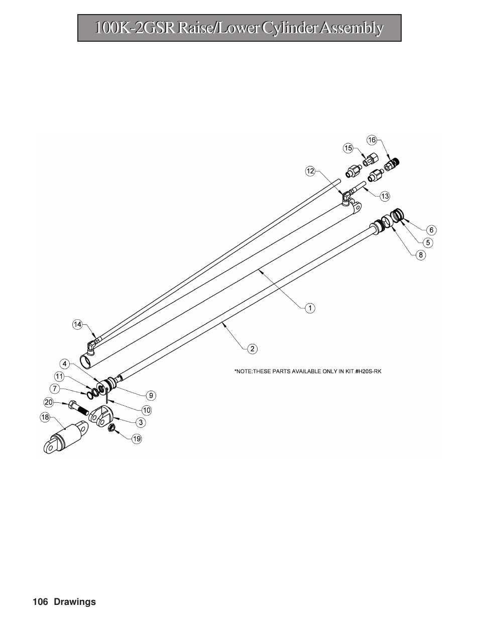 100k-2gsr raise/lower cylinder assembly | Hawk Industries Hawkjaw Sr. Manual M100K-2GSR Serial Numbers 201 to 370 User Manual | Page 108 / 215