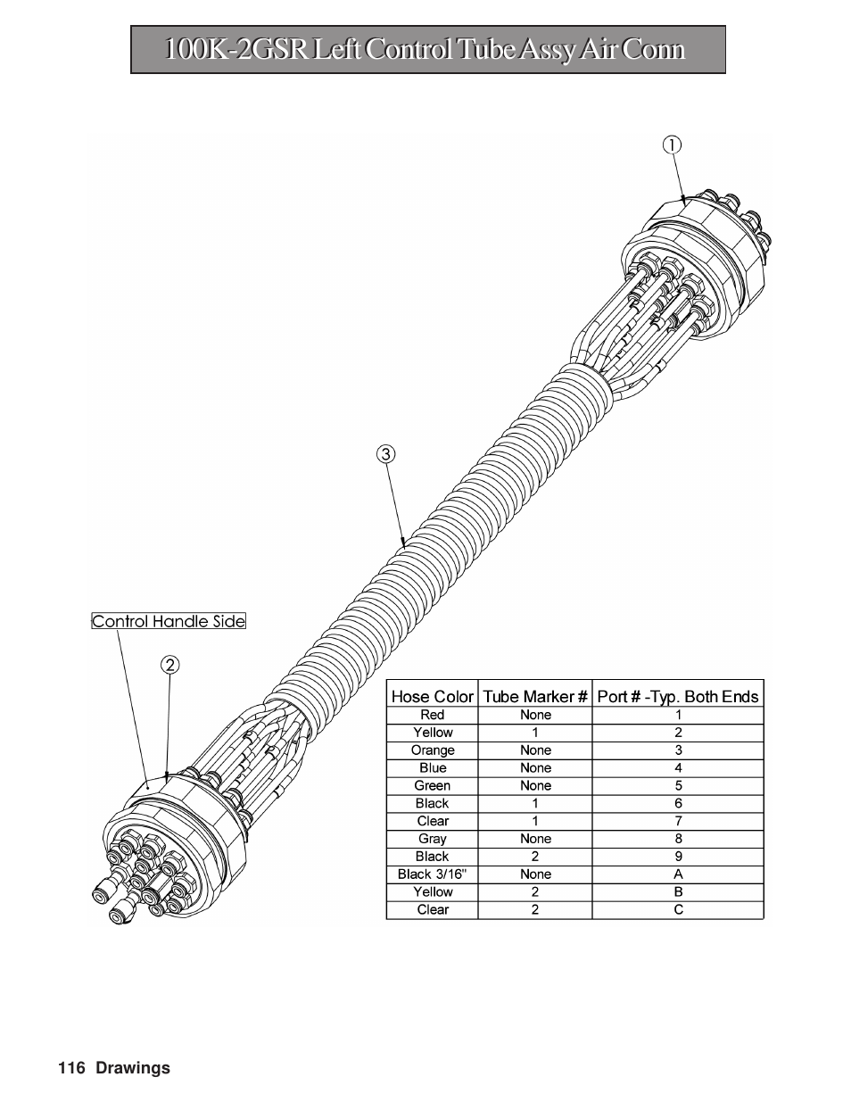 100k-2gsr left control tube assy air conn | Hawk Industries Hawkjaw Sr. Manual M100K-2GSR Serial Numbers 201 to 370 User Manual | Page 118 / 215