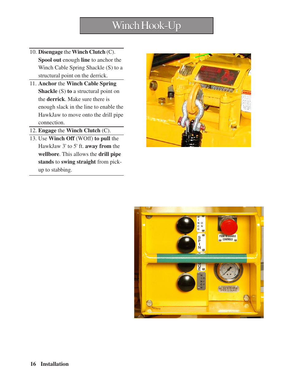 Winch hook-up | Hawk Industries Hawkjaw Sr. Manual M100K-2GSR Serial Numbers 201 to 370 User Manual | Page 18 / 215