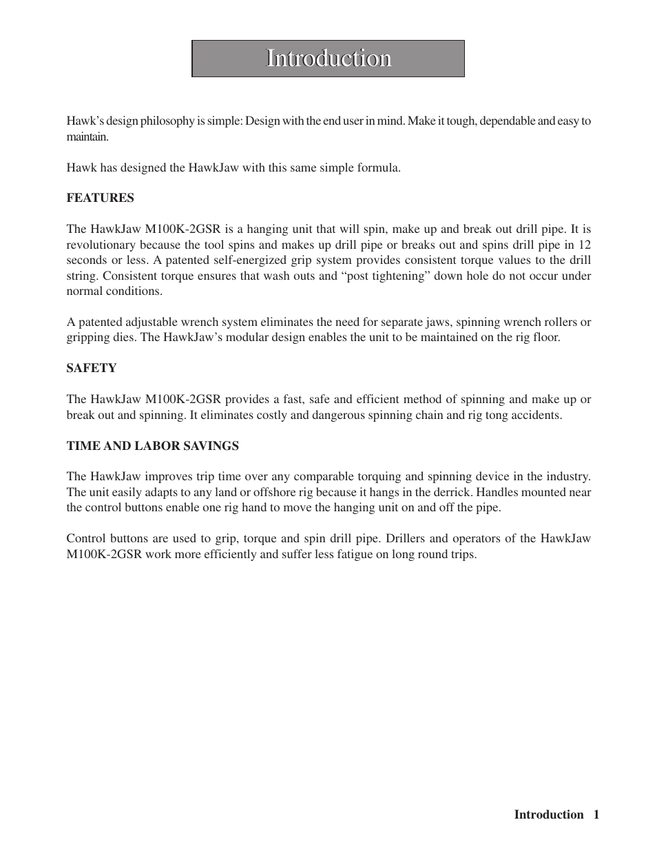 Introduction | Hawk Industries Hawkjaw Sr. Manual M100K-2GSR Serial Numbers 201 to 370 User Manual | Page 3 / 215