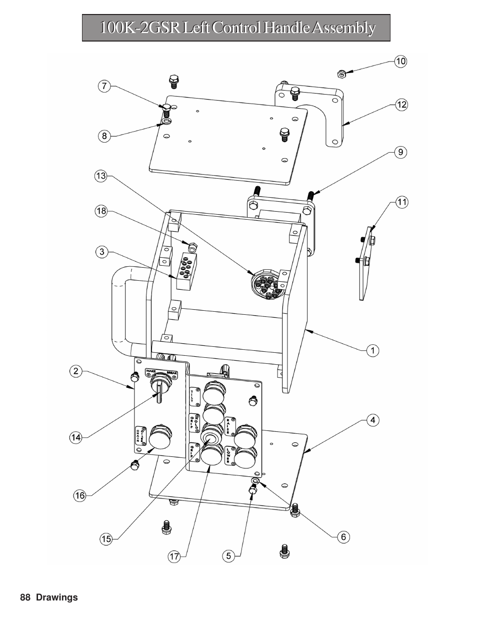 100k-2gsr left control handle assembly | Hawk Industries Hawkjaw Sr. Manual M100K-2GSR Serial Numbers 201 to 370 User Manual | Page 90 / 215
