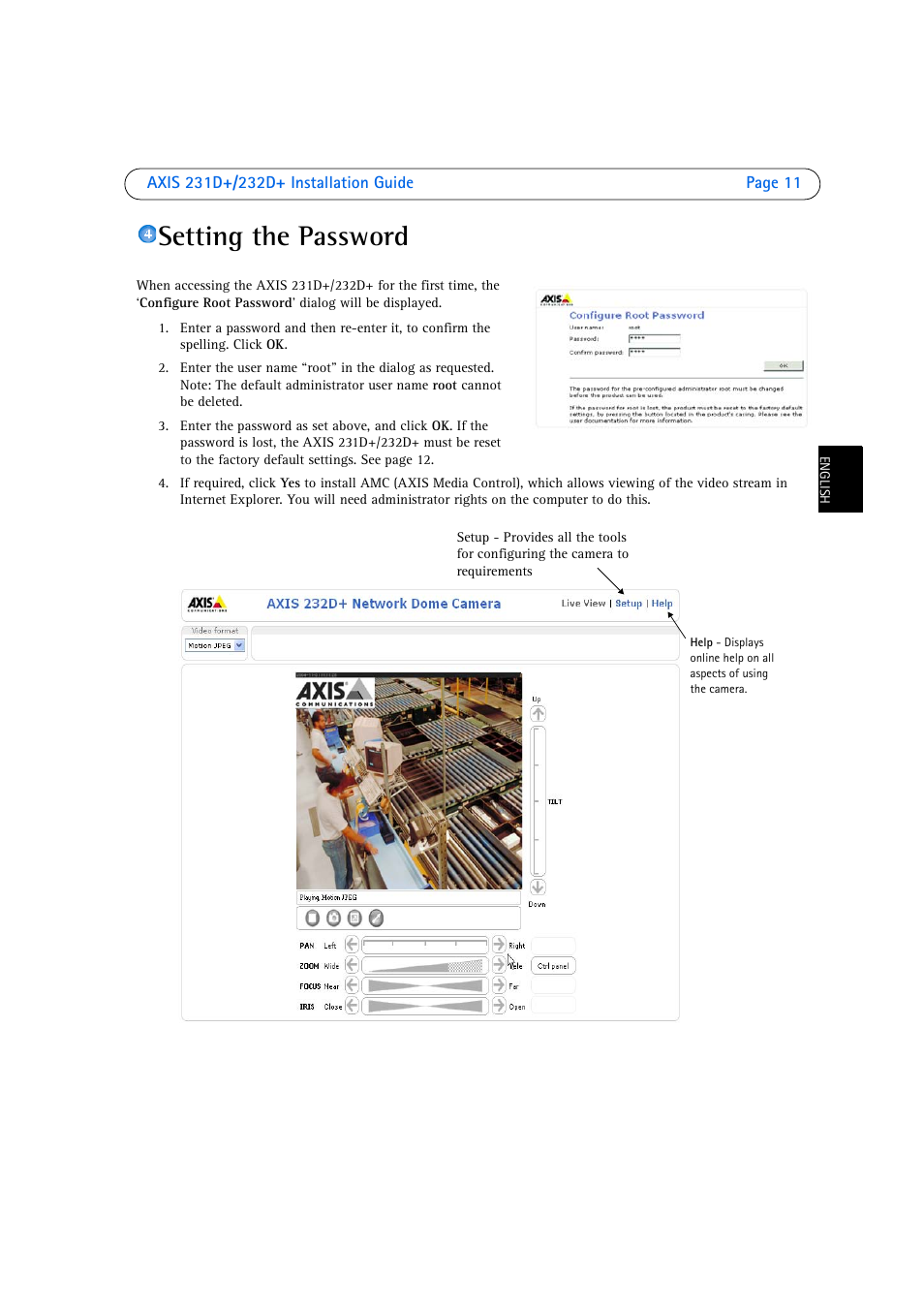 Setting the password | Axis Communications 231D User Manual | Page 11 / 54