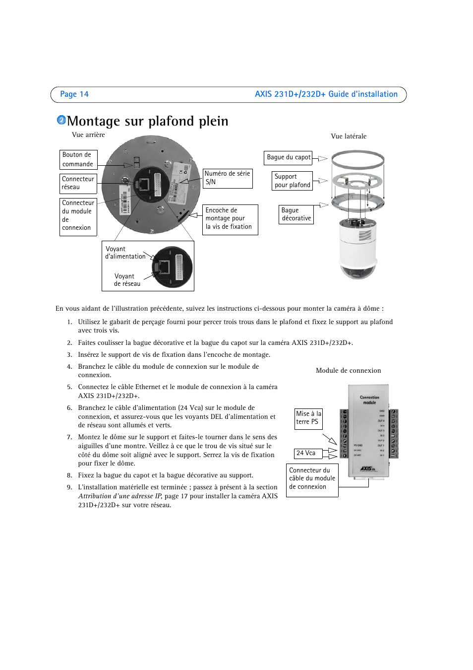 Montage sur plafond plein | Axis Communications 231D User Manual | Page 14 / 54