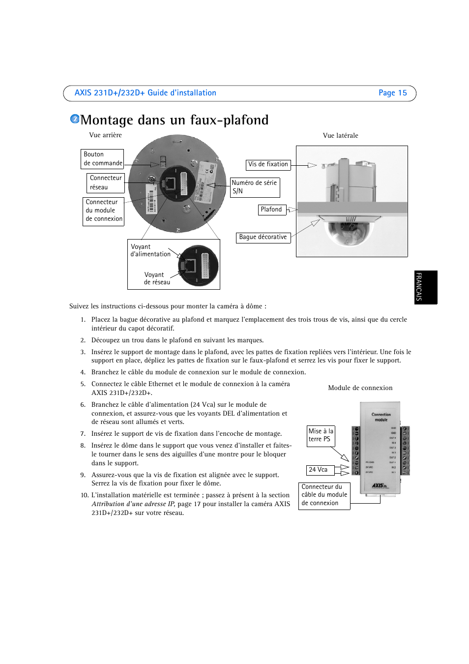 Montage dans un faux-plafond | Axis Communications 231D User Manual | Page 15 / 54