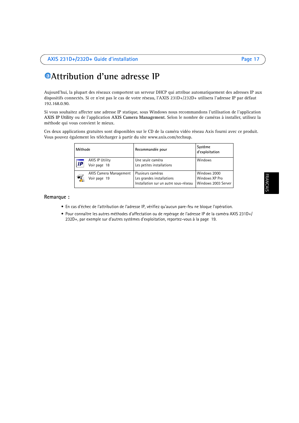 Attribution d'une adresse ip | Axis Communications 231D User Manual | Page 17 / 54