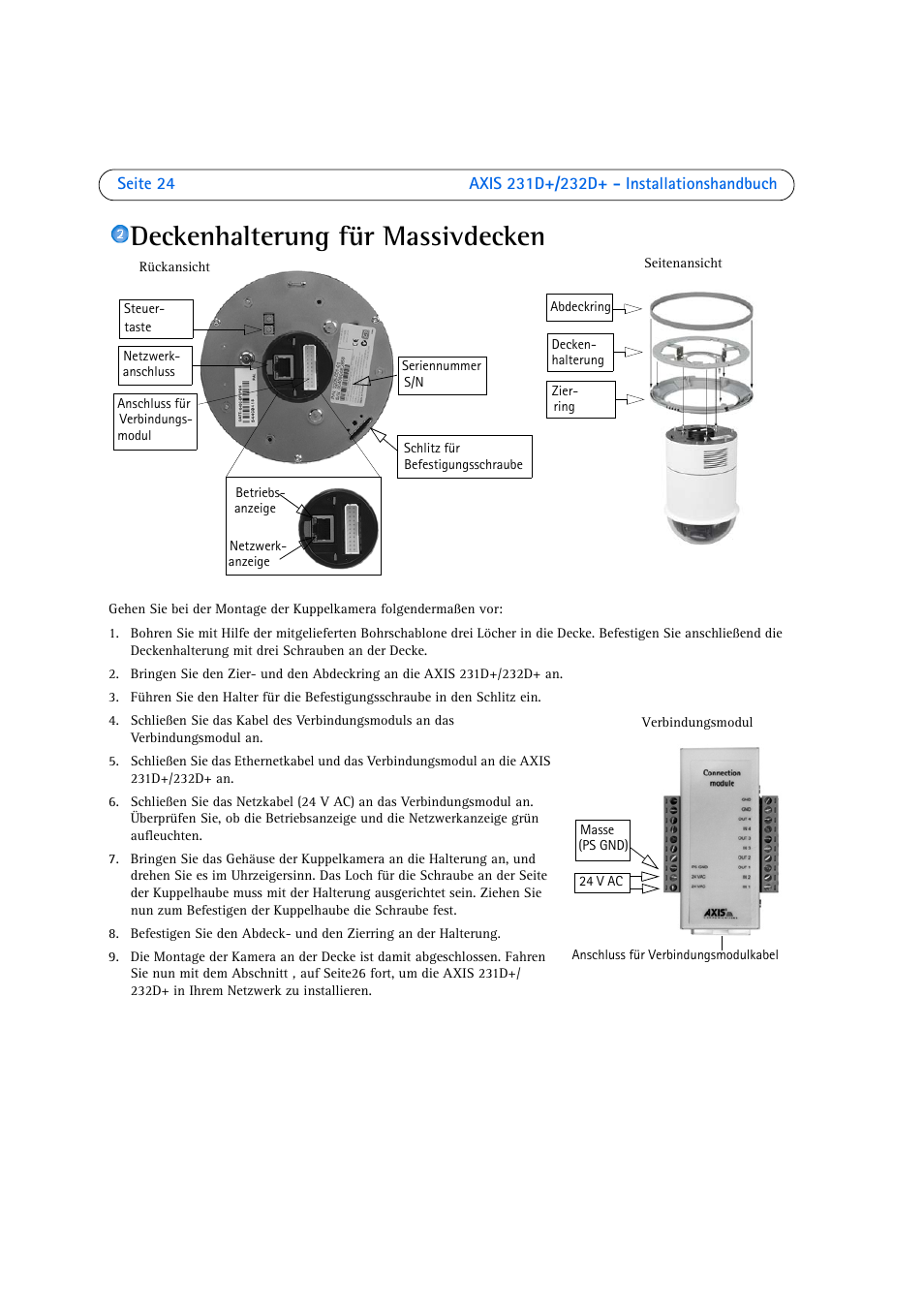 Deckenhalterung für massivdecken, Seite 24 | Axis Communications 231D User Manual | Page 24 / 54